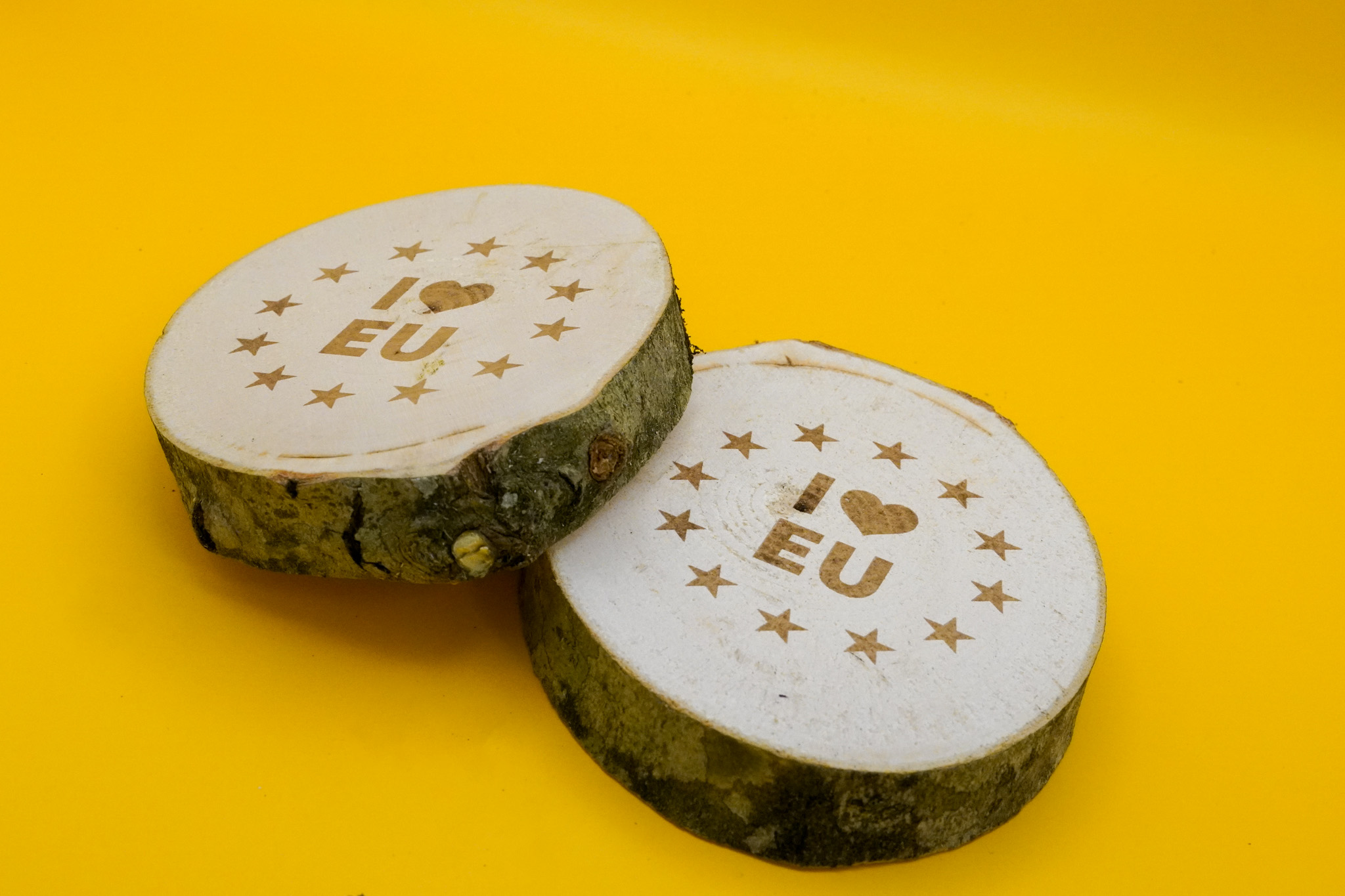 "I Love EU" dekorative Baumscheiben